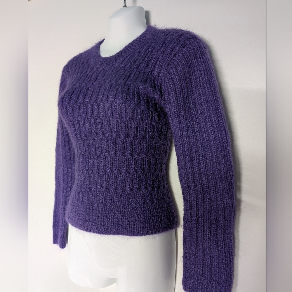 Handmade Knit Purple Women's Textured Crewneck Sweater